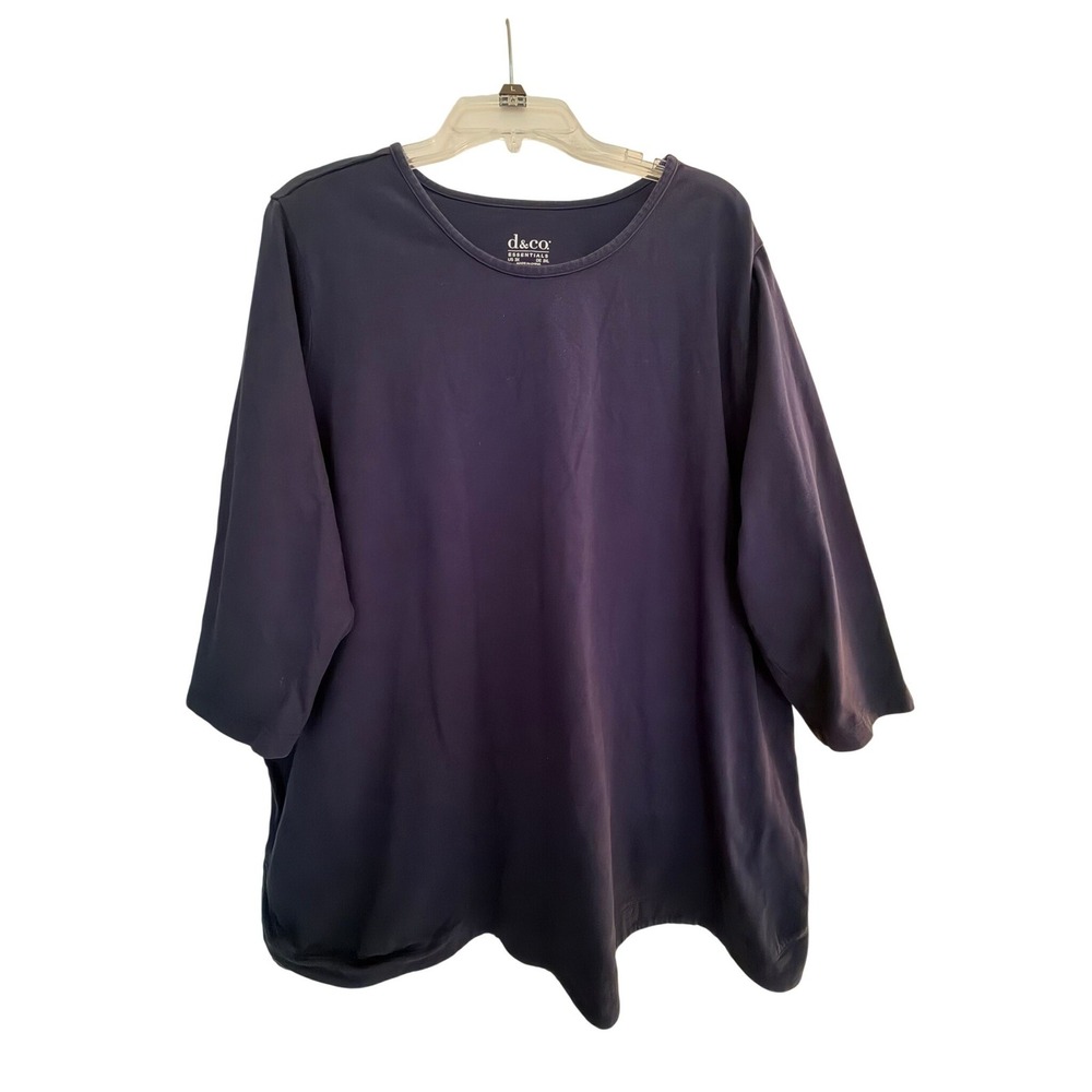 Denim & Co Essentials Navy Blue 100% Cotton 3/4 Sleeve Top 3X A396521